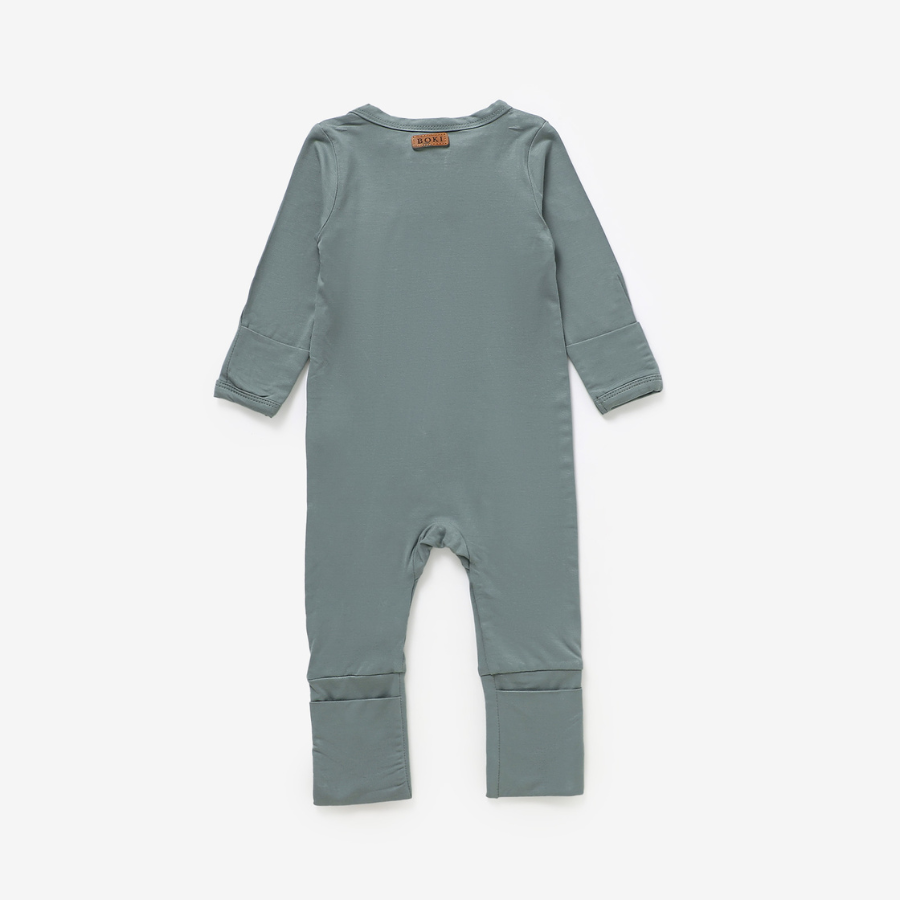 Organic Bamboo 2-way Zipsuit with Foldover Footies and Mittens | Ocean Blue