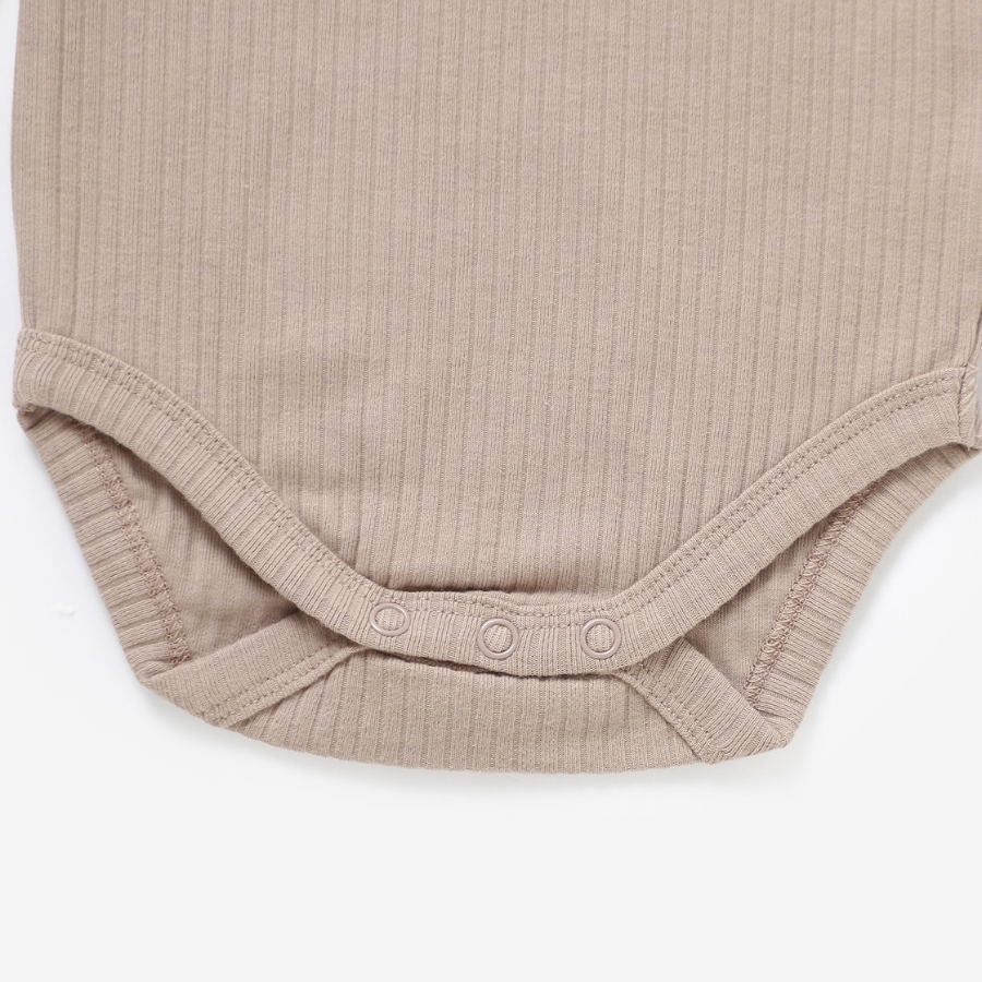 Frilled Organic Rib Long sleeve Set | Oatmeal