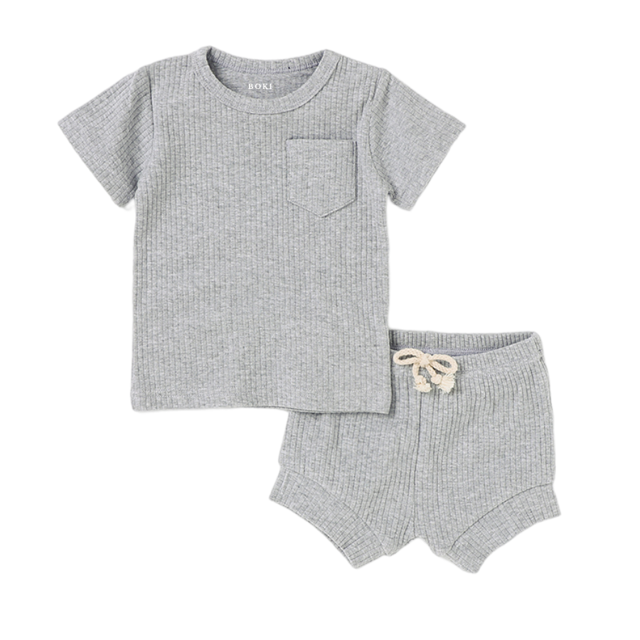 2 Piece Organic Rib Pyjamas Set | Light Grey
