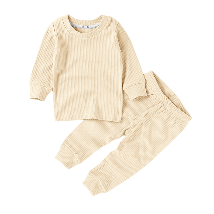 Organic Rib Long sleeve Pyjamas Set | Creme