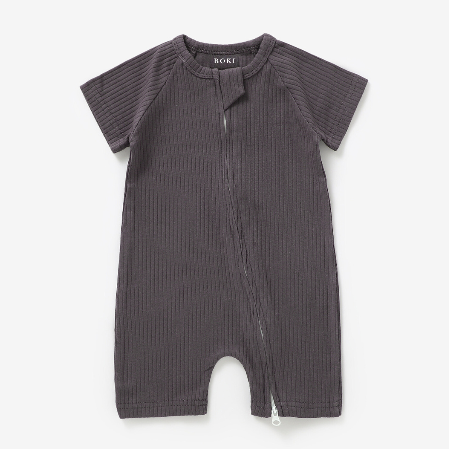 Organic Rib Summer Zipsuit | Charcoal