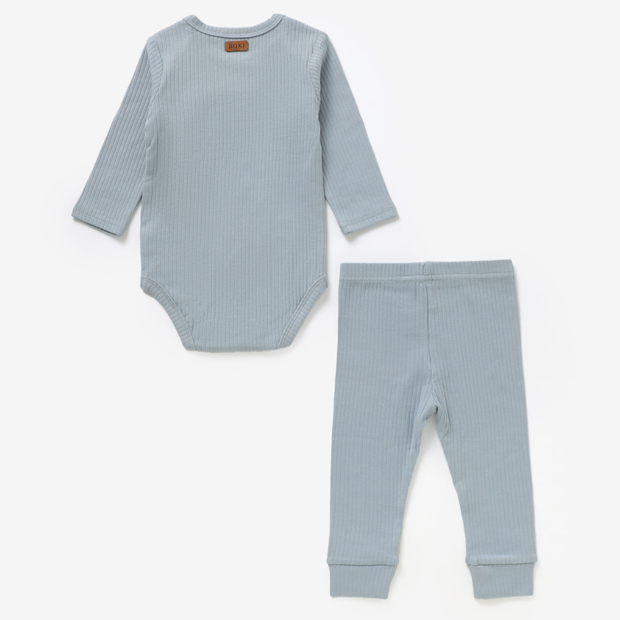 Organic Rib Longsleeve Bodysuit Set | Light Blue