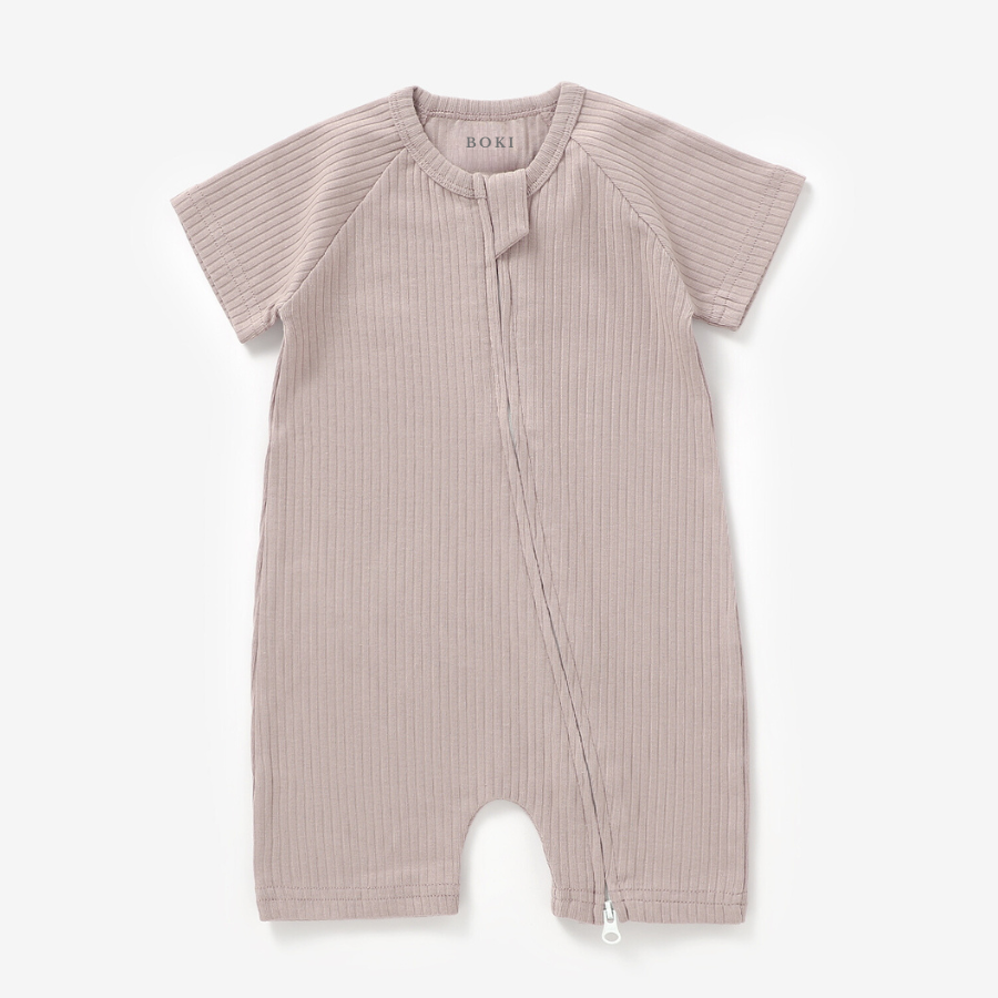 Organic Rib Summer Zipsuit | Oatmeal