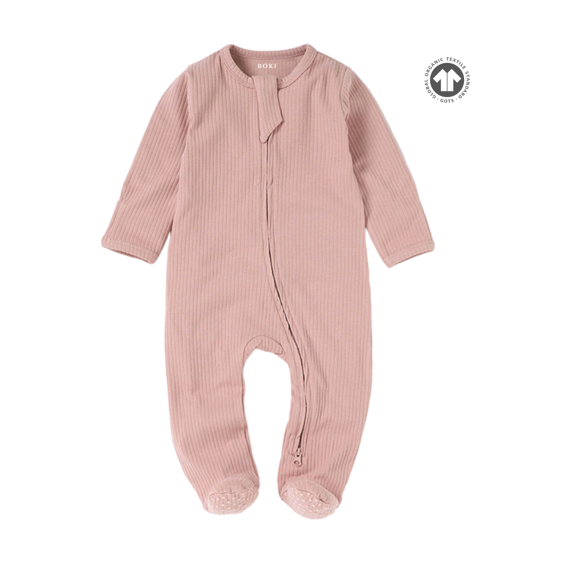 Organic Cotton 2-way Zipsuit with Footies & Mittens | Pale Rose