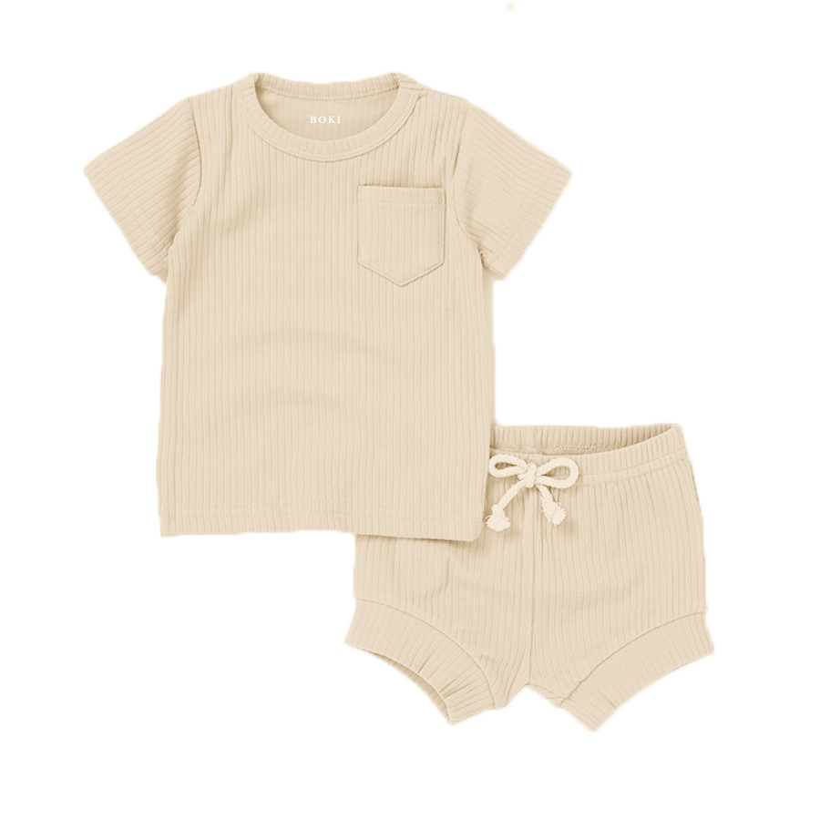 2 Piece Organic Rib Pyjamas Set | Creme