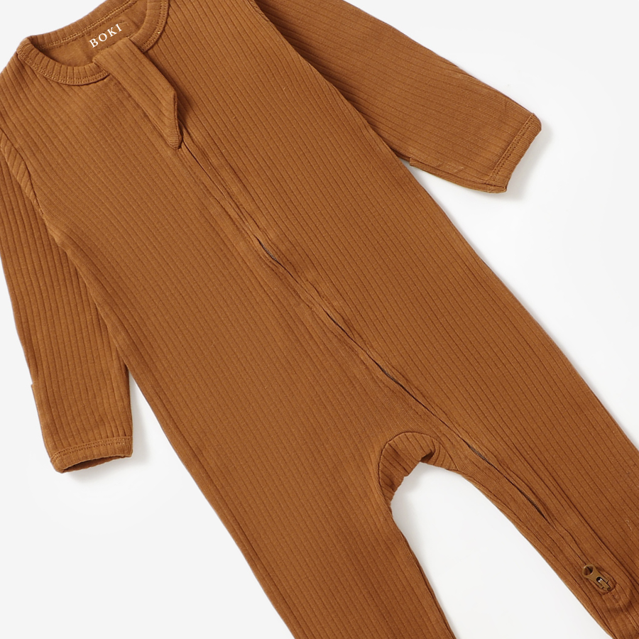Organic Cotton 2-way Zipsuit with Footies & Mittens | Rust