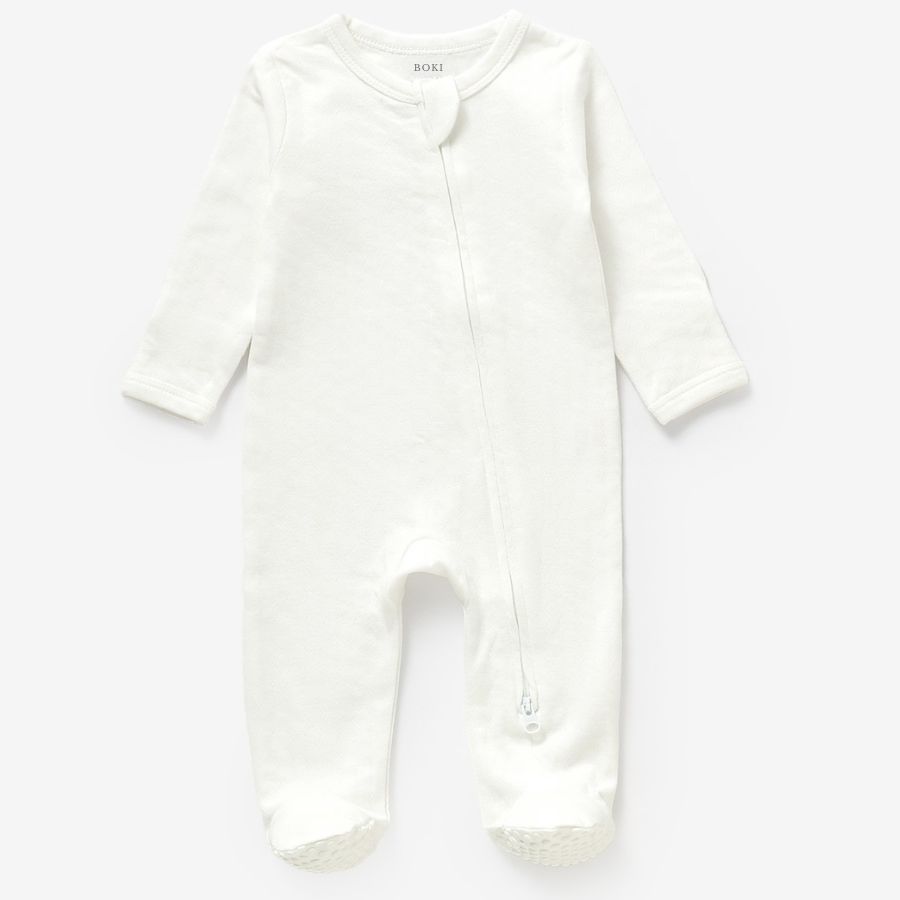 Organic Cotton Honeycomb 2-way Zipsuit with Footies and Mittens | Milk