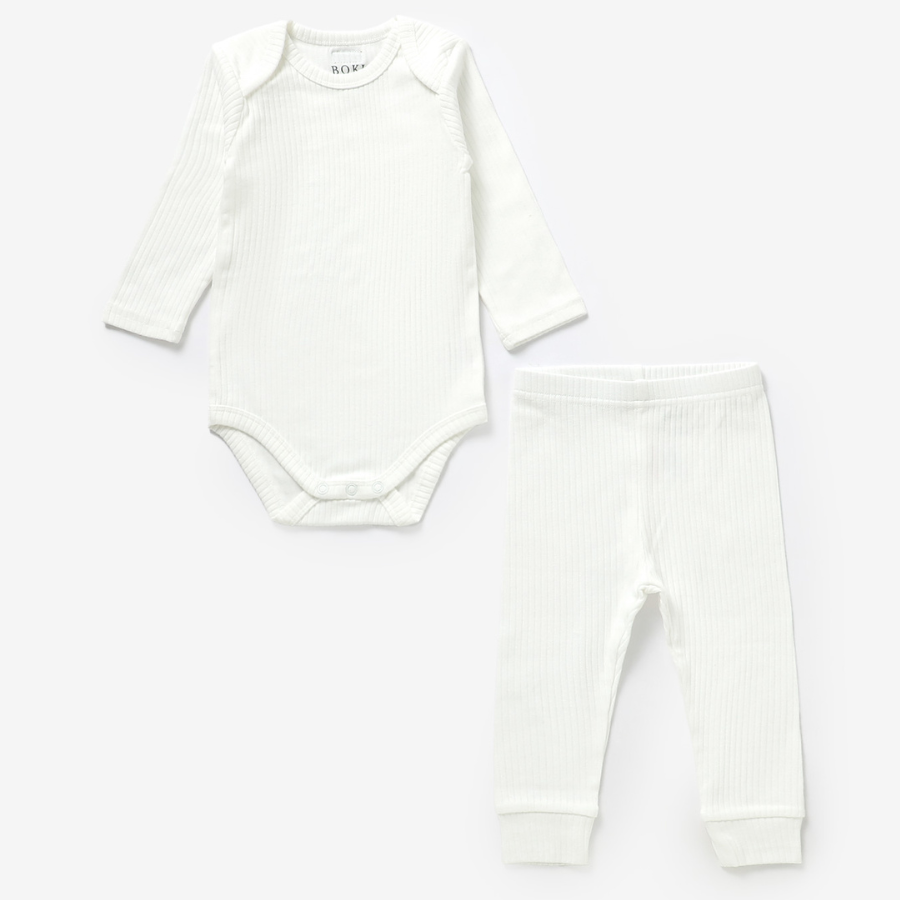 Organic Rib Longsleeve Bodysuit Set | Ivory