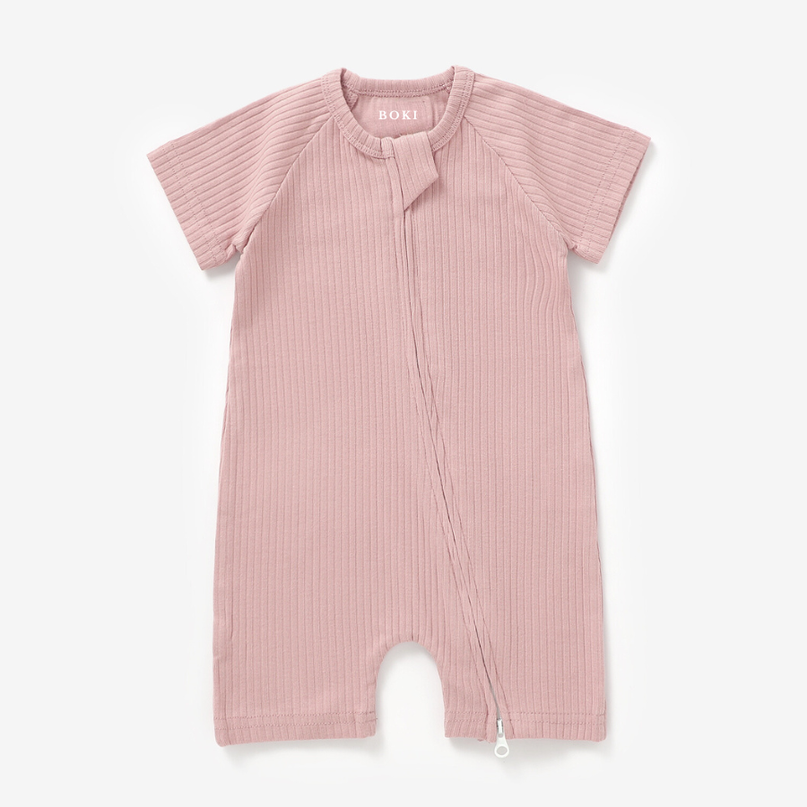 Organic Rib Summer Zipsuit | Pale Rose