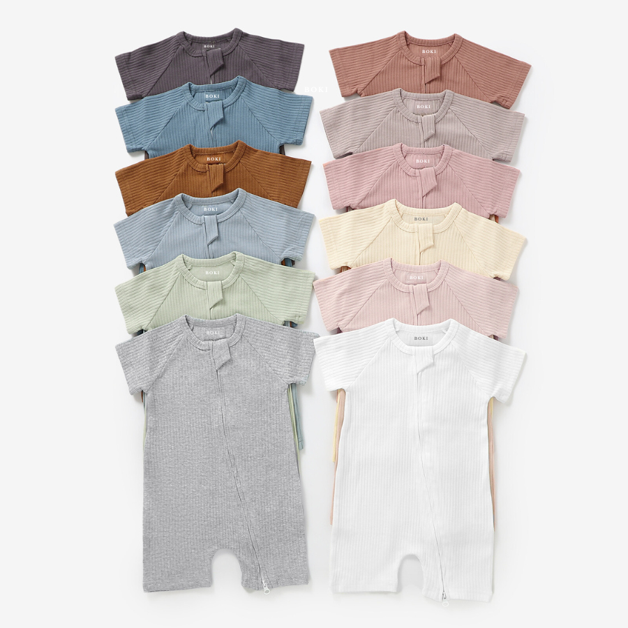 Organic Rib Summer Zipsuit | Pale Rose