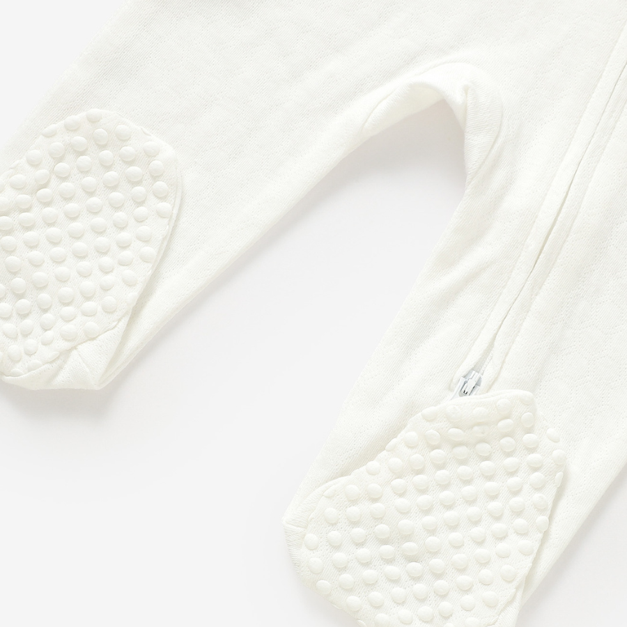 Organic Cotton Honeycomb 2-way Zipsuit with Footies and Mittens | Milk