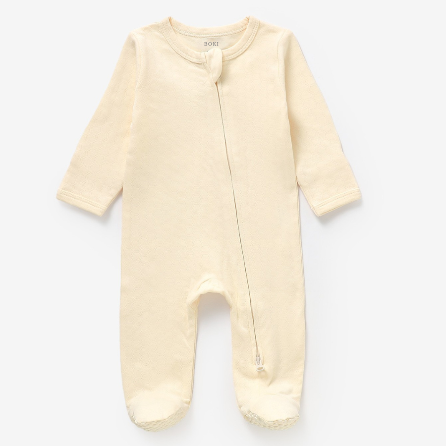 Organic Cotton Honeycomb 2-way Zipsuit with Footies and Mittens | Buttercup