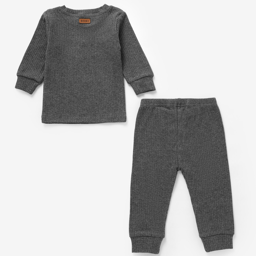 Organic Rib Long sleeve Pyjamas Set | Slate Grey