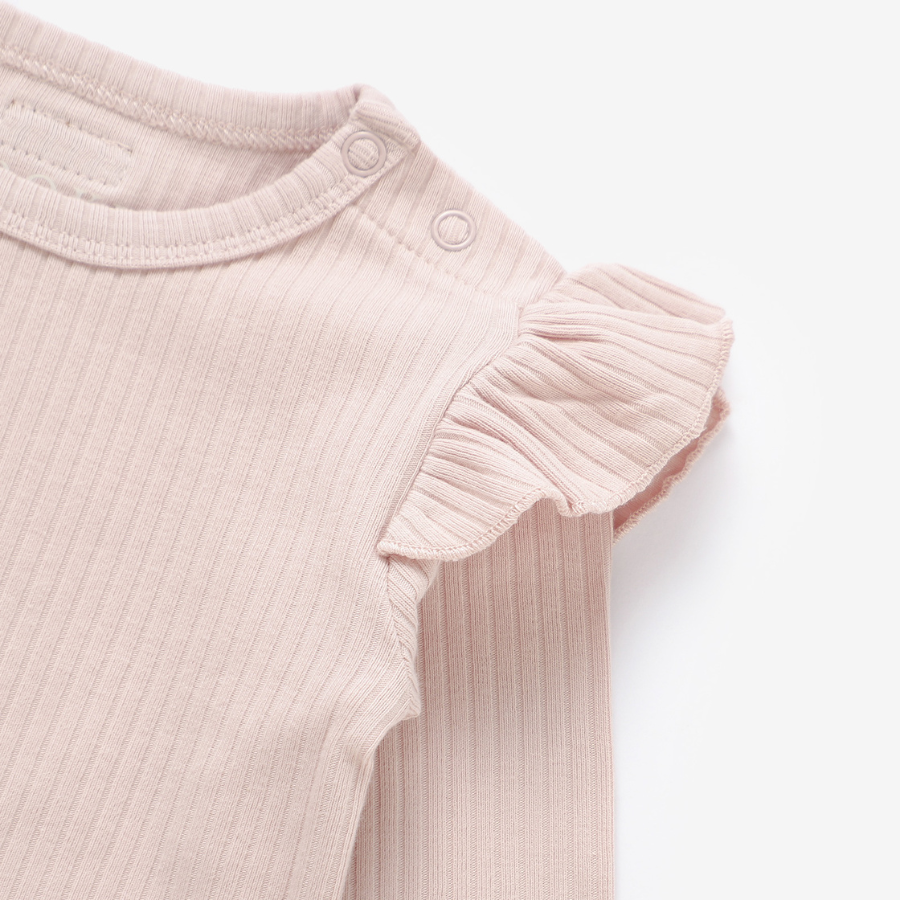 Frilled Organic Rib Long sleeve Set | Blush