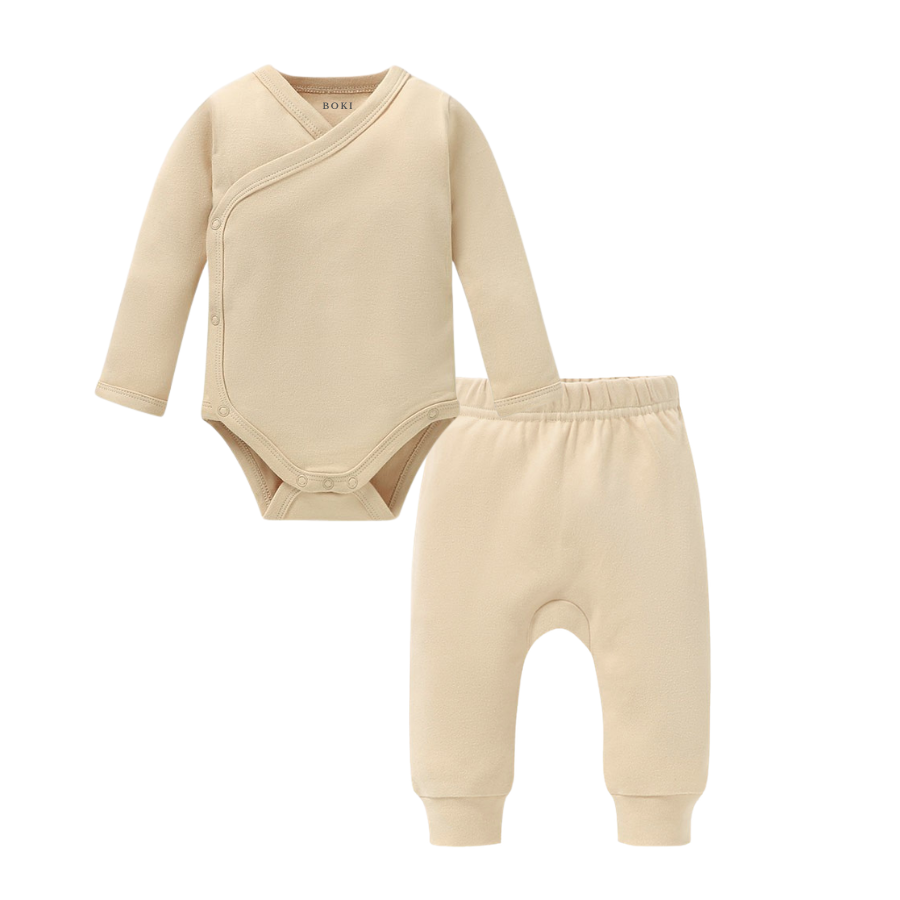 2 Piece Organic Brushed Cotton Fold-Over Set | Almond