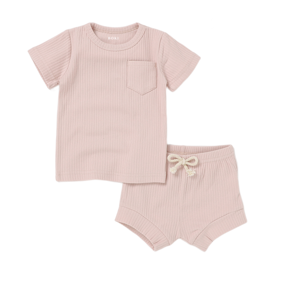 2 Piece Organic Rib Pyjamas Set | Blush