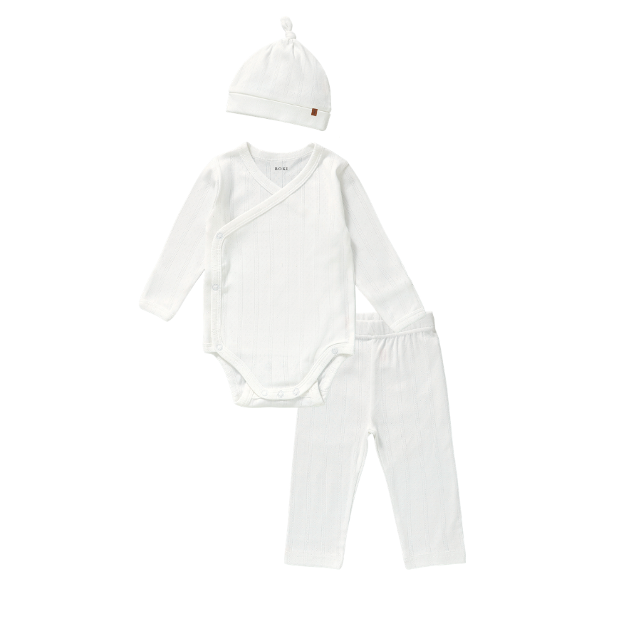 3 Piece Organic Pointelle Bundle Set | Pearl