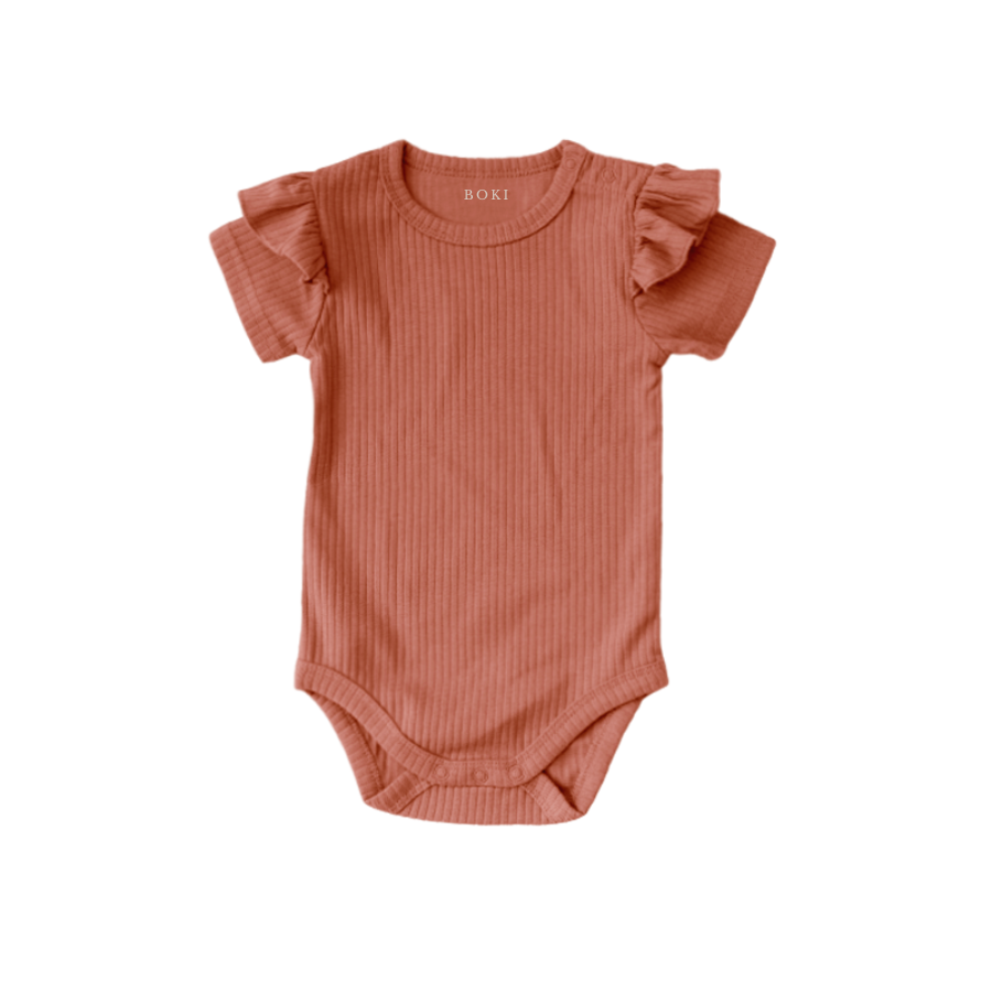 Short-Sleeve Ruffled Bodysuit | Clay