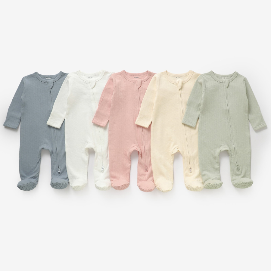 Organic Cotton Honeycomb 2-way Zipsuit with Footies and Mittens | Sage