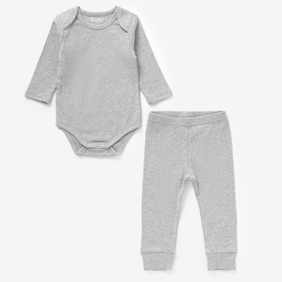 Organic Rib Longsleeve Bodysuit Set | Light Grey