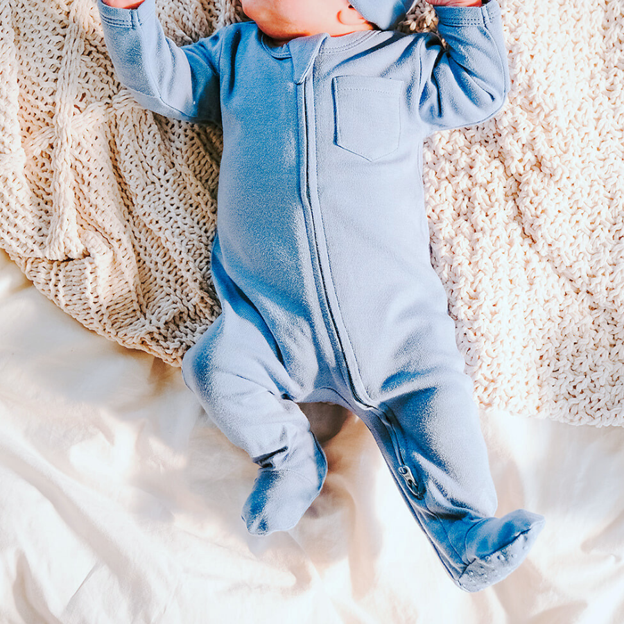 Organic Cotton 2-way Zipsuit with Footies & Mittens | Sky Blue