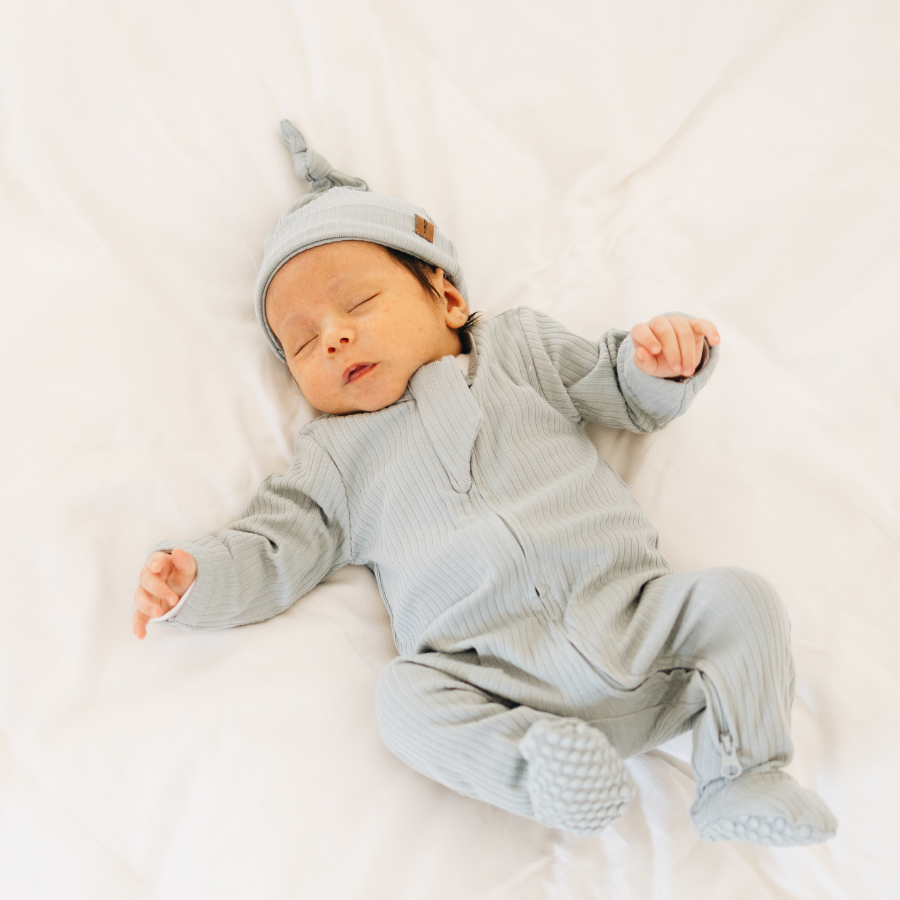 Organic Cotton 2-way Zipsuit with Footies & Mittens | Light Blue