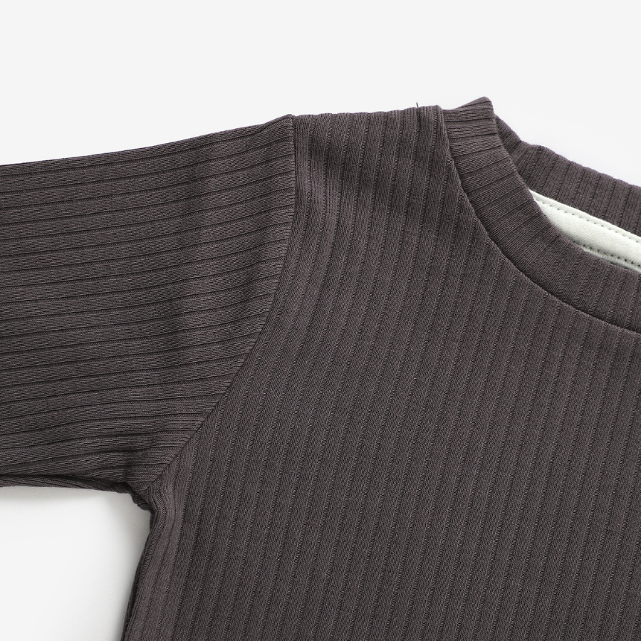 Organic Rib Long sleeve Pyjamas Set | Charcoal