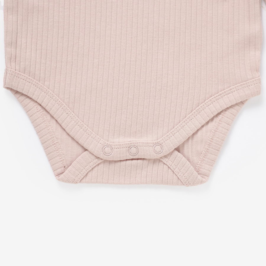 Frilled Organic Rib Long sleeve Set | Blush