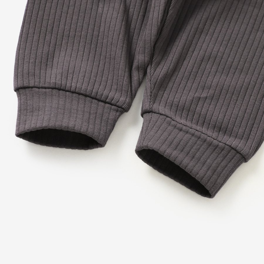 Organic Rib Long sleeve Pyjamas Set | Charcoal