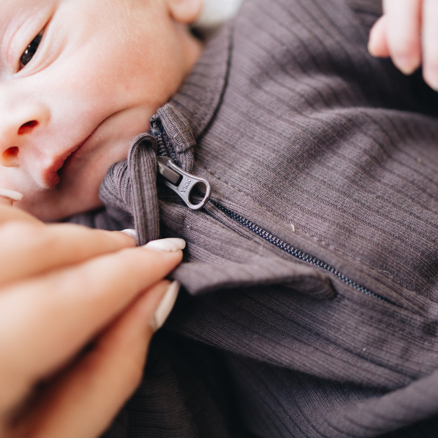 Organic Cotton 2-way Zipsuit with Footies & Mittens | Charcoal