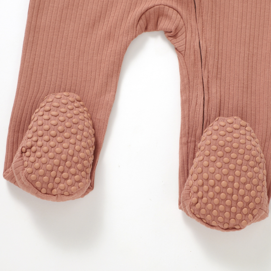 Organic Cotton 2-way Zipsuit with Footies & Mittens | Clay
