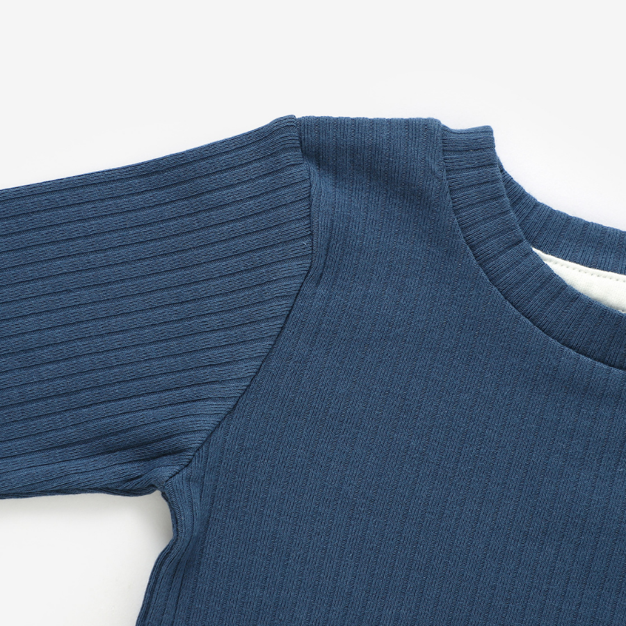Organic Rib Long sleeve Pyjamas Set | Navy