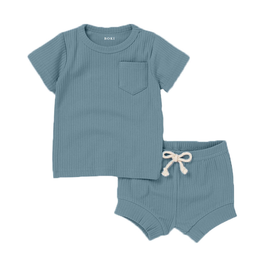 2 Piece Organic Rib Pyjamas Set | Cloudy Sky