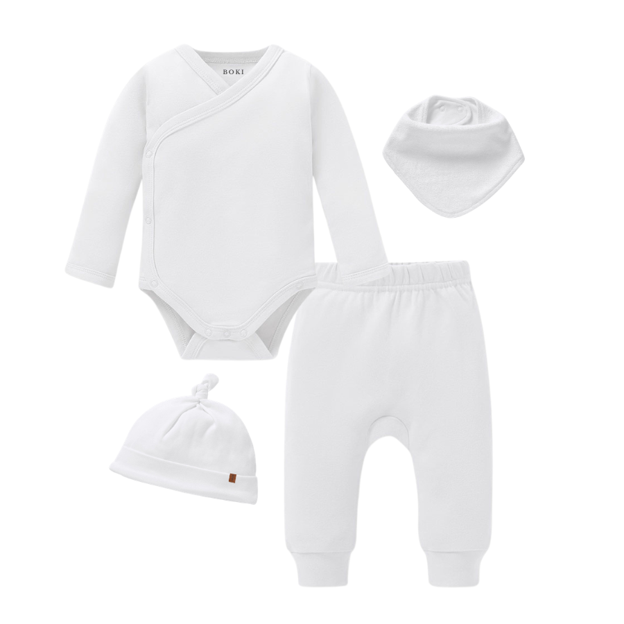 4 Piece Organic Brushed Cotton Bundle Set | Soft White