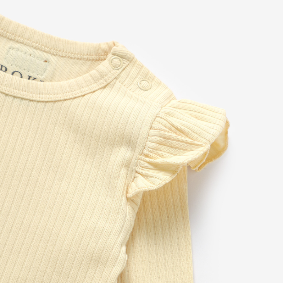 Frilled Organic Rib Long sleeve Set | Creme