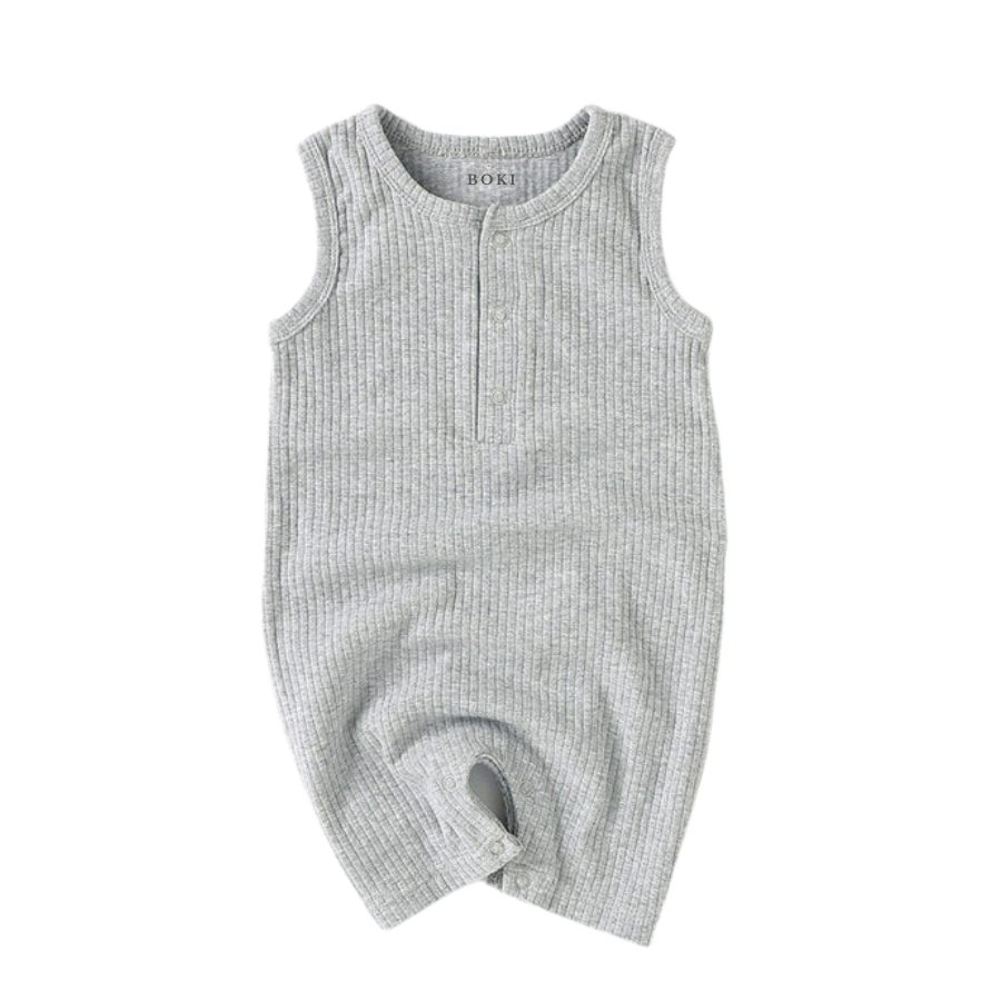 Organic Rib Cotton Tank Growsuit | Light Grey