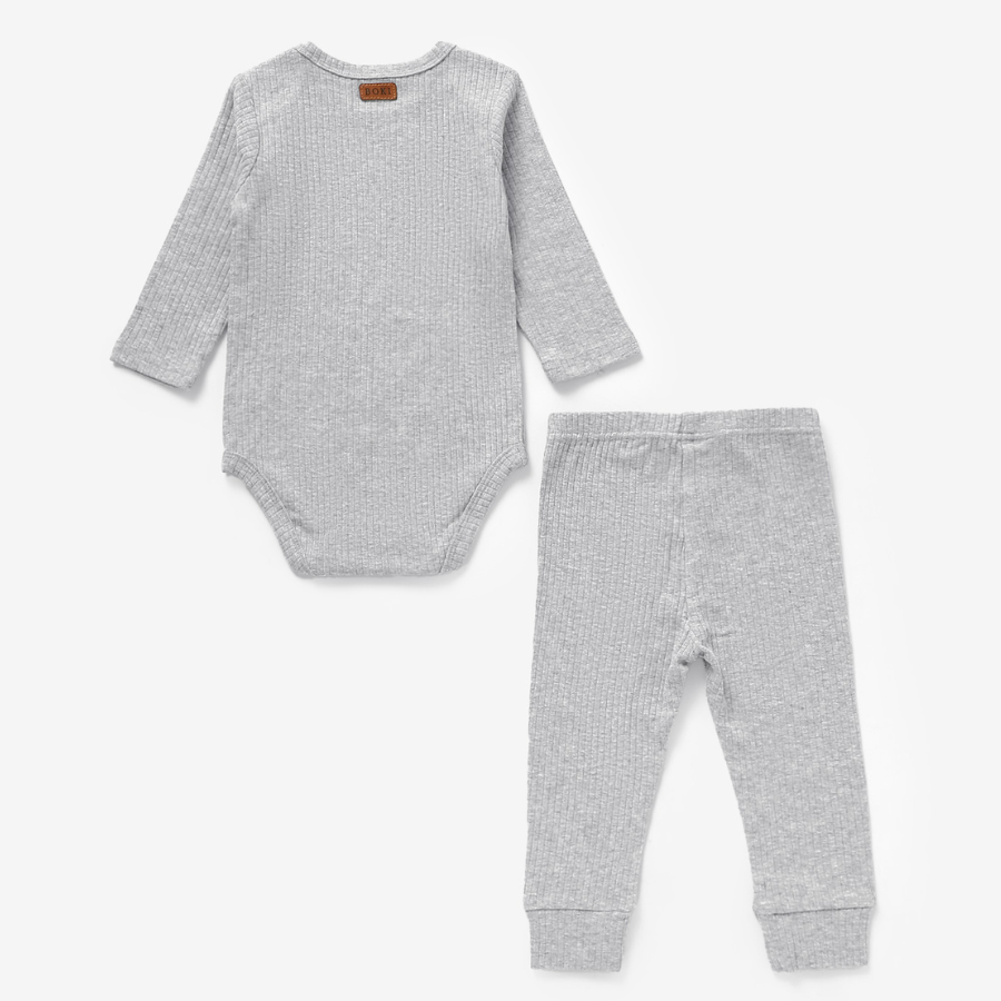Organic Rib Longsleeve Bodysuit Set | Light Grey