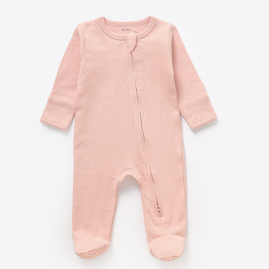 Organic Cotton Honeycomb 2-way Zipsuit with Footies and Mittens | Petal Blush