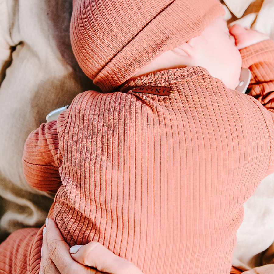 Organic Cotton 2-way Zipsuit with Footies & Mittens | Clay