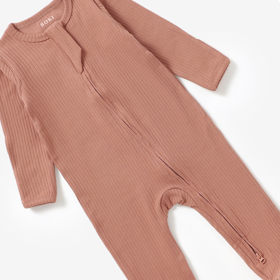 Organic Cotton 2-way Zipsuit with Footies & Mittens | Clay