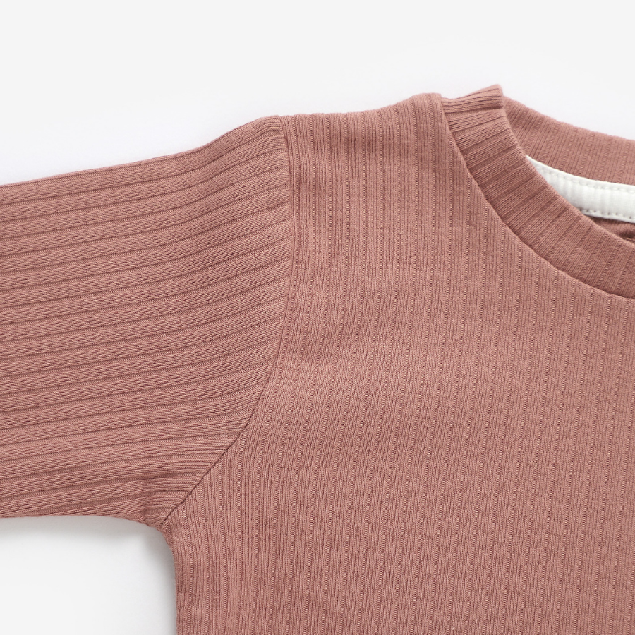 Organic Rib Long sleeve Pyjamas Set | Clay