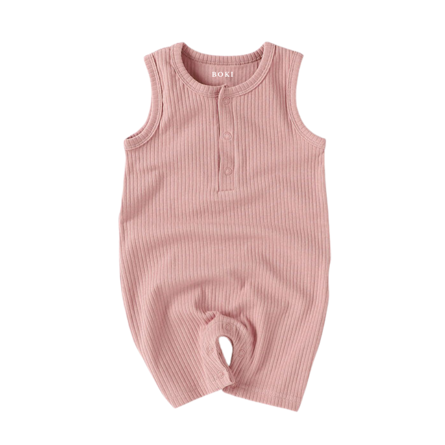 Organic Rib Cotton Tank Growsuit | Pale Rose