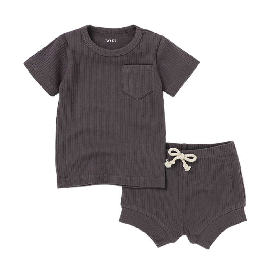 2 Piece Organic Rib Pyjamas Set | Charcoal
