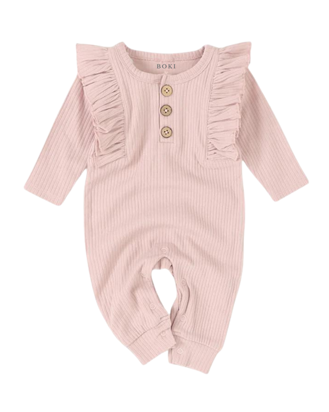 Long-Sleeve Ruffled Ribbed Growsuit | Blush