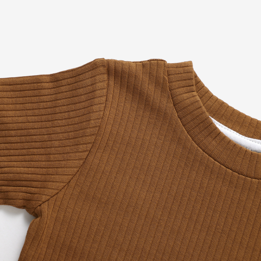 Organic Rib Long sleeve Pyjamas Set | Rust