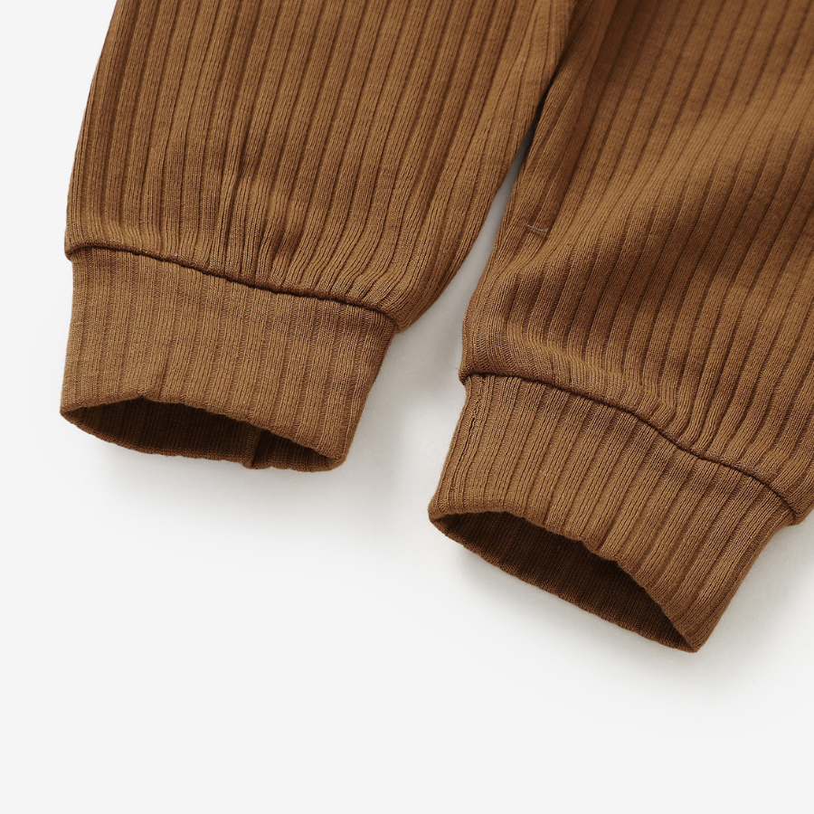 Organic Rib Long sleeve Pyjamas Set | Rust
