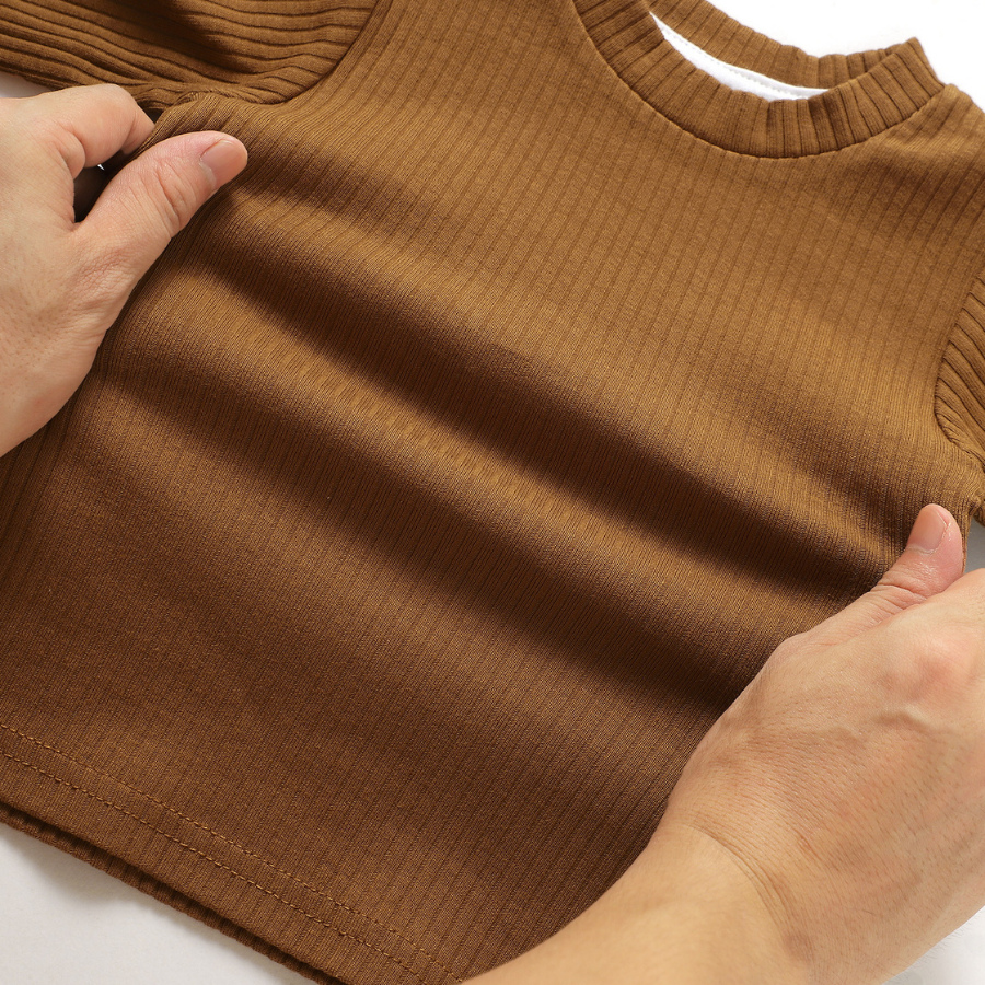 Organic Rib Long sleeve Pyjamas Set | Rust