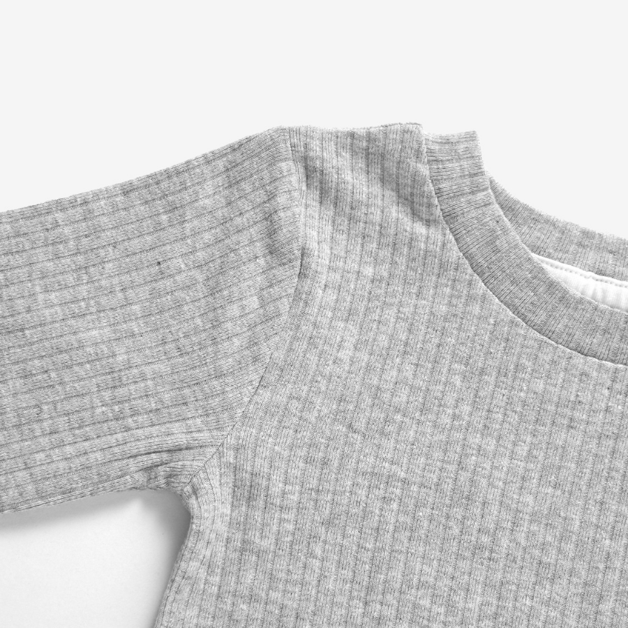 Organic Rib Long sleeve Pyjamas Set | Light Grey