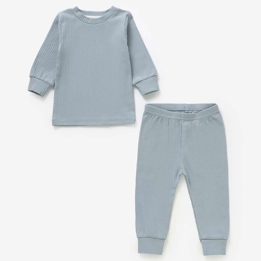 Organic Rib Long sleeve Pyjamas Set | Light Blue