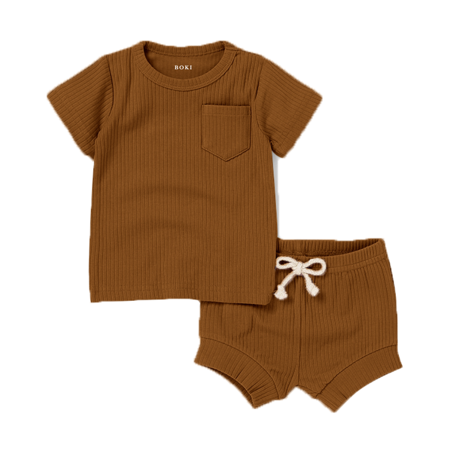 2 Piece Organic Rib Pyjamas Set | Rust